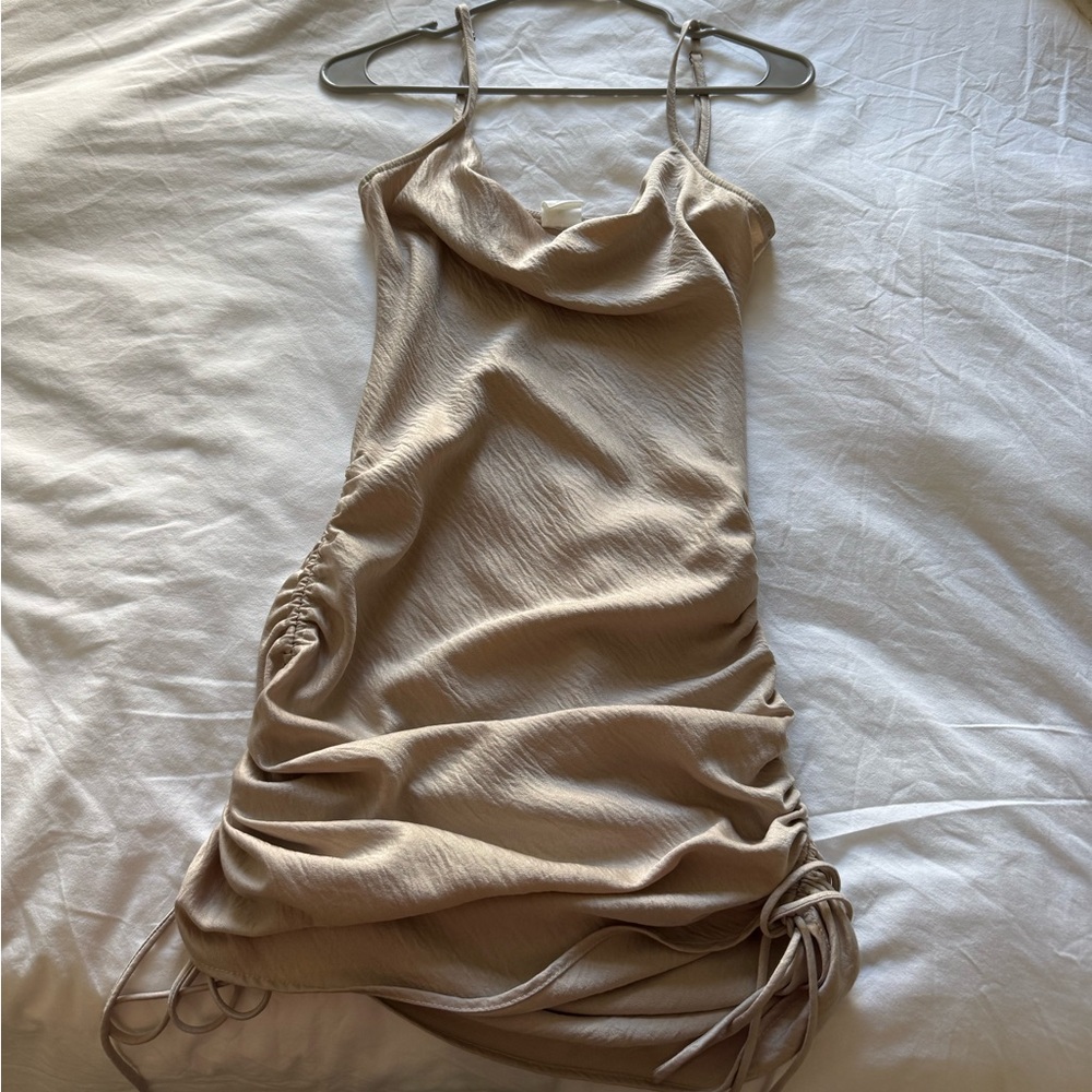 By Together Cream Ruched Mini Dress